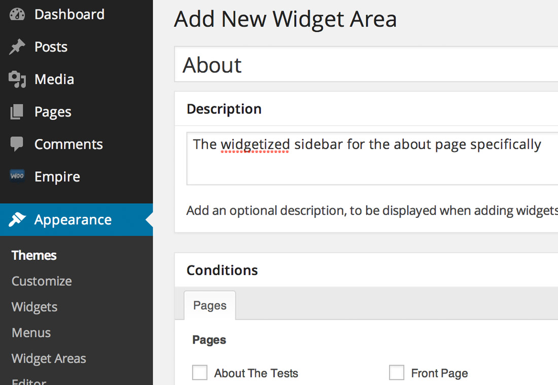 WooSidebars - create custom WordPress widgetized region