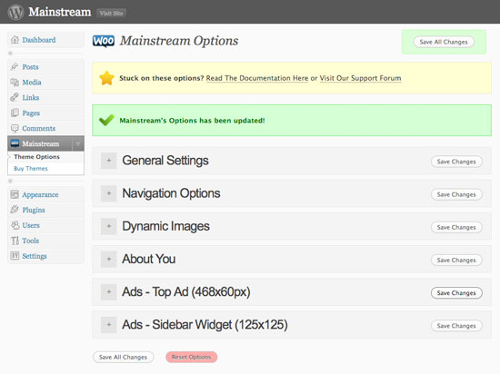 A preview of some of the options available in Mainstream