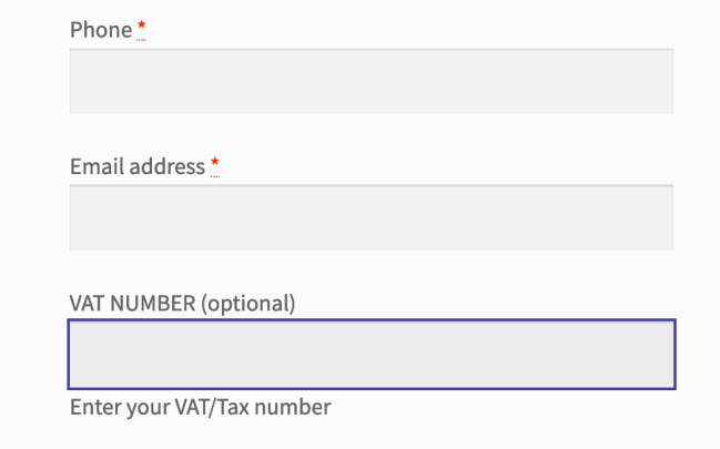 Champ Numéro de TVA intracommunautaire avec le libellé au-dessus et la description en dessous, tous deux modifiables dans le réglage