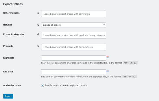 Manual order export options