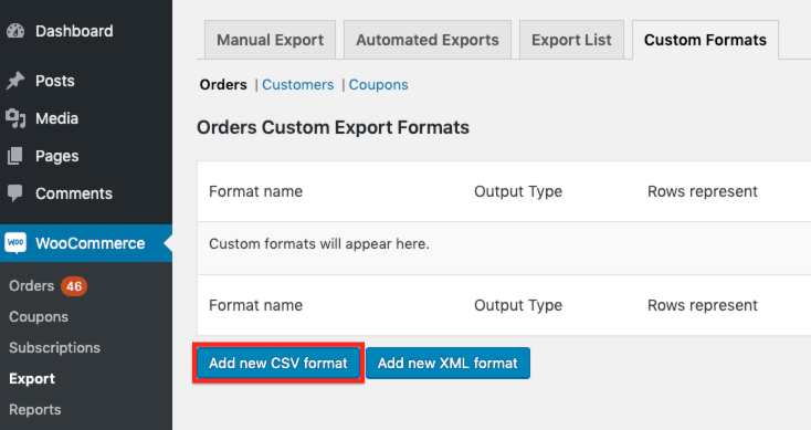Create new custom CSV format