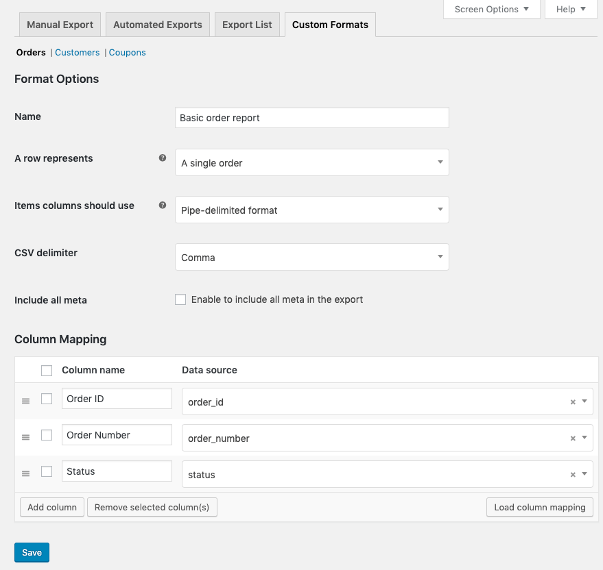 Custom CSV format settings