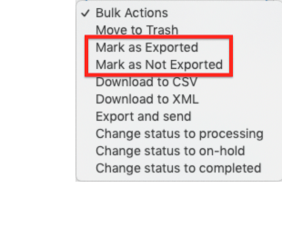 Marking orders or customers as exported