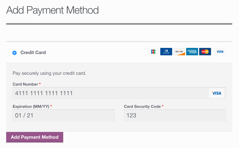 WooCommerce First Data Add Payment Method