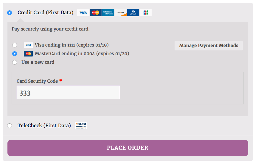 WooCommerce First Data Use Saved Card