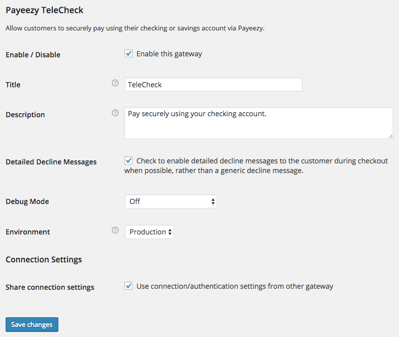 WooCommerce First Data Payeezy eCheck Settings