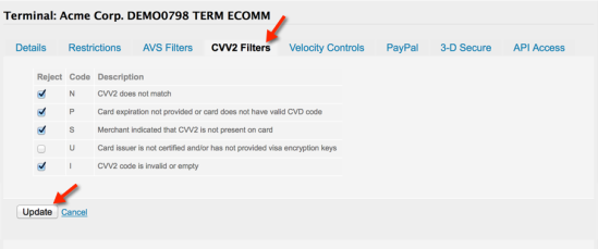 Select CVV2 Filters