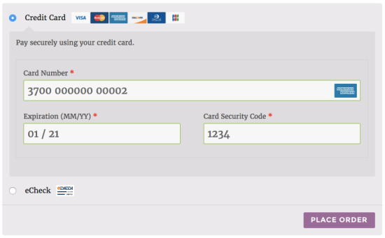 WooCommerce Authorize.Net AIM payment form