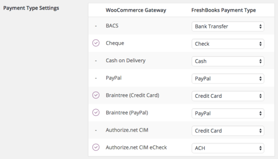 WooCommerce FreshBooks payment method map
