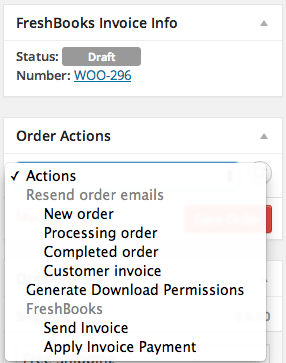 WooCommerce Freshbooks Order Actions
