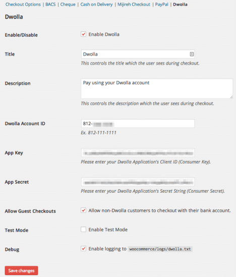 WooCommerce Dwolla Admin Settings