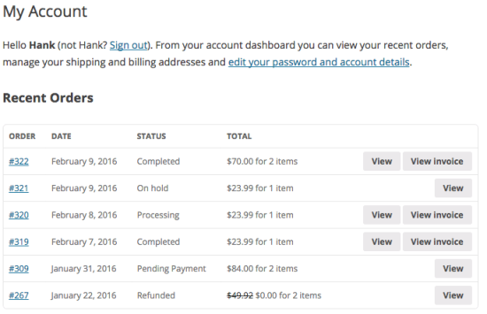 Cuenta del cliente de WooCommerce Print Invoices/Packing lists