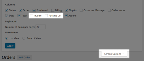 WooCommerce Print Invoices / Packing Lists disable order columns