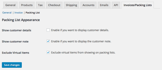 Configuración de la lista de empaque de WooCommerce Print Invoices/Packing Lists