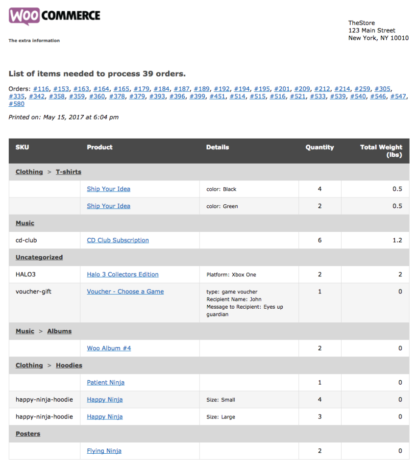 WooCommerce Print Invoices / Packing Lists category pick list