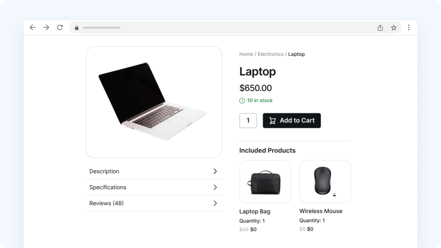 Chained product plugin in action - laptop bundle