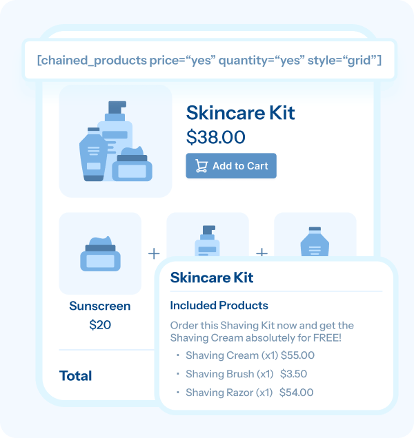 Chained Products is a powerful and secure plugin for WooCommerce product bundle setup