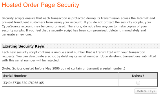 CyberSource HOP Serial Number