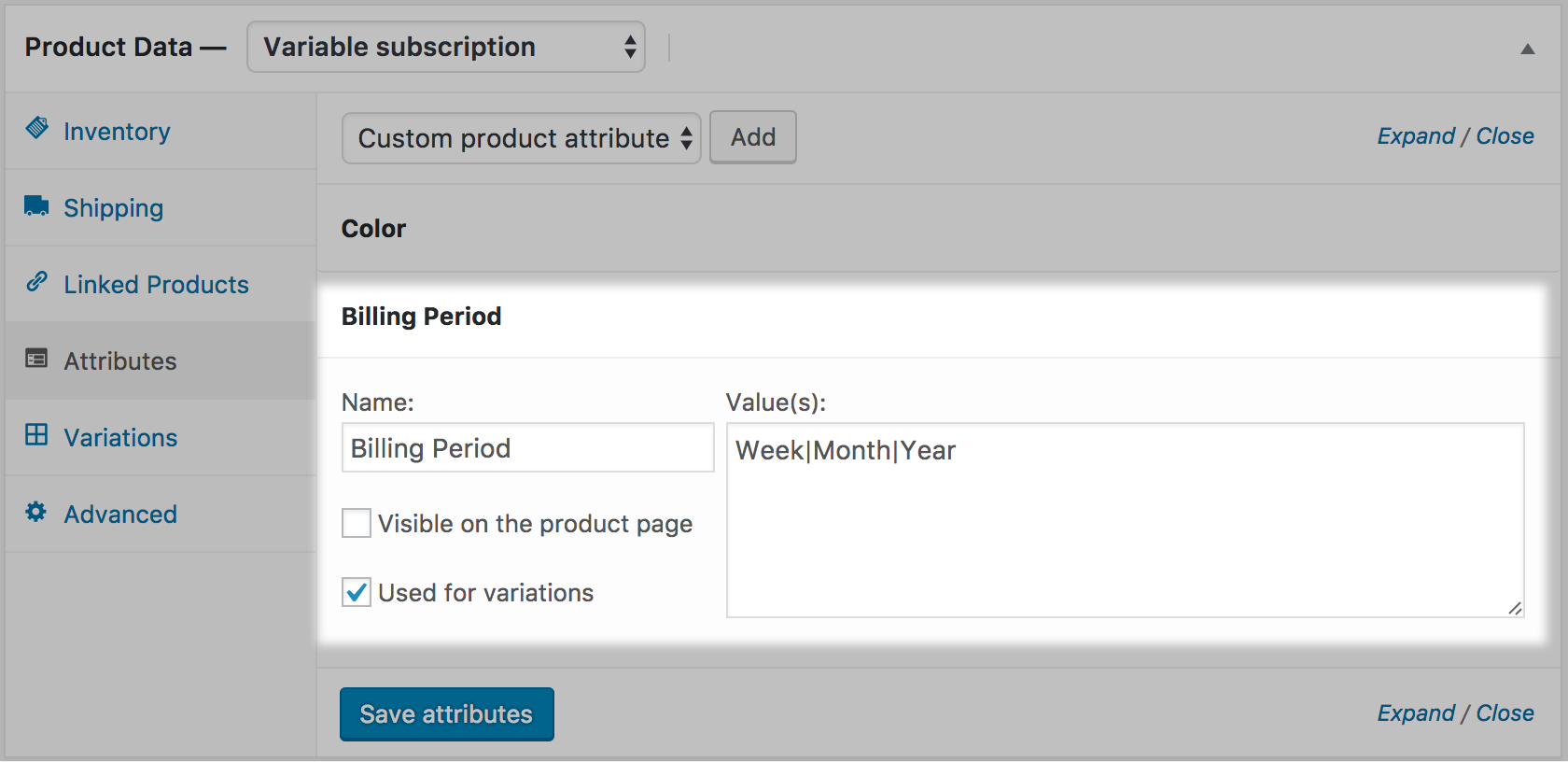 A "Billing Period" Attribute with Week/Month/Year Values
