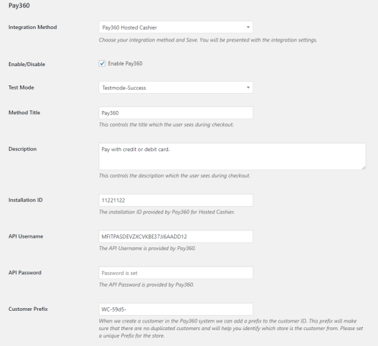 Pay360 gateway settings