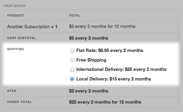 Subscription Shipping Methods