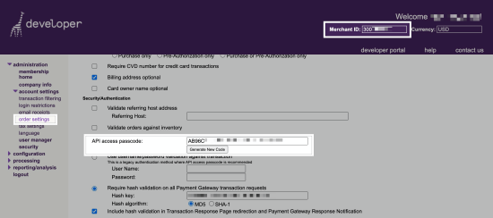 Finding your Merchant ID and API Passcode in your Bambora account.