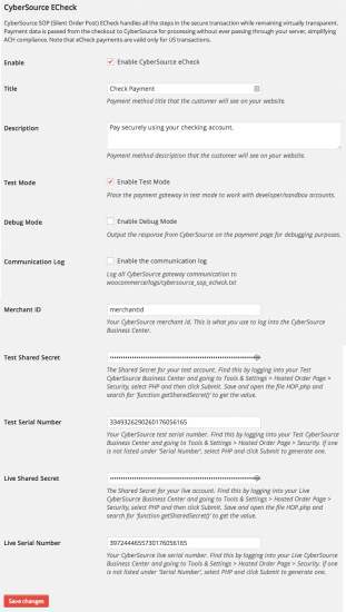 CyberSource eCheck SOP Payment Gateway Documentation - WooCommerce