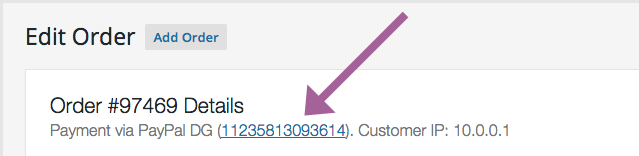 Screenshot of Order with PayPal Transaction ID