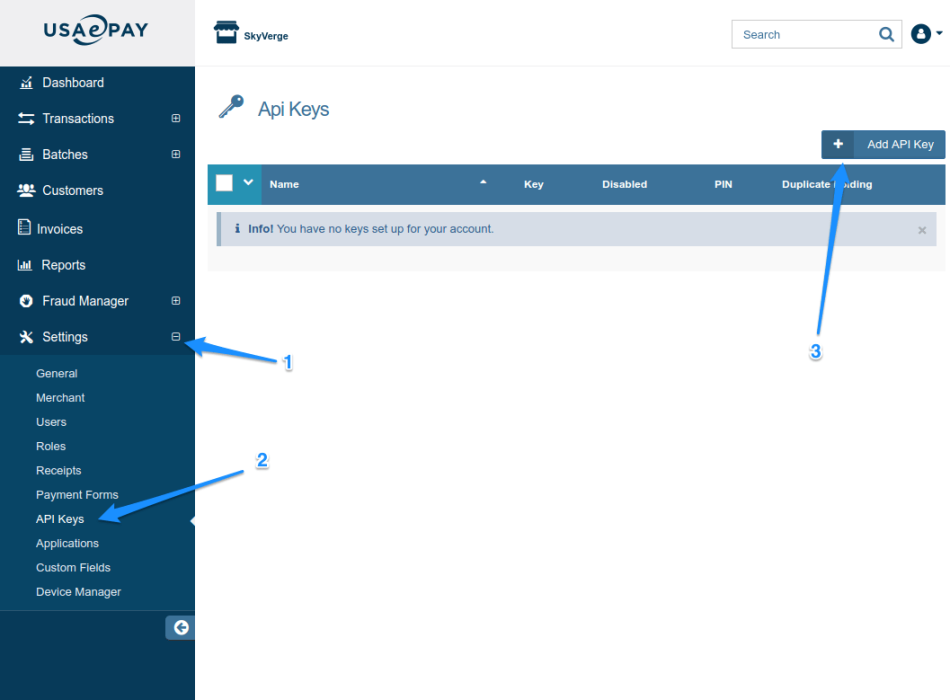 WooCommerce USA ePay: Generate API keys 1