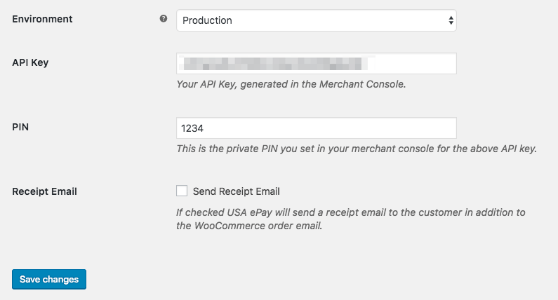 WooCommerce USA ePay: connection settings