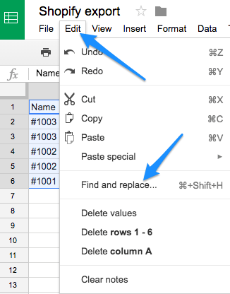 Find and replace with google sheets