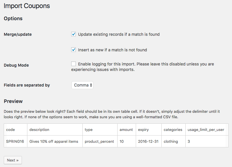 WooCommerce Customer / coupon / Order CSV Import: preview and Set import options