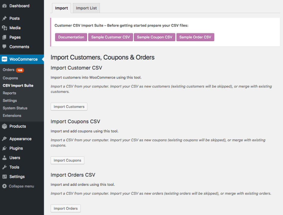 WooCommerce Customer / Coupon / Order CSV Import Suite choose type