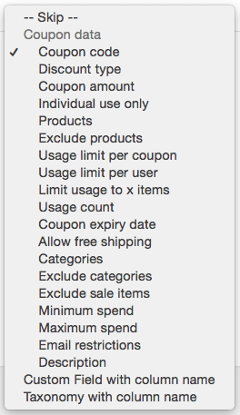 WooCommerce Customer / coupon / Order CSV Import: coupon import data