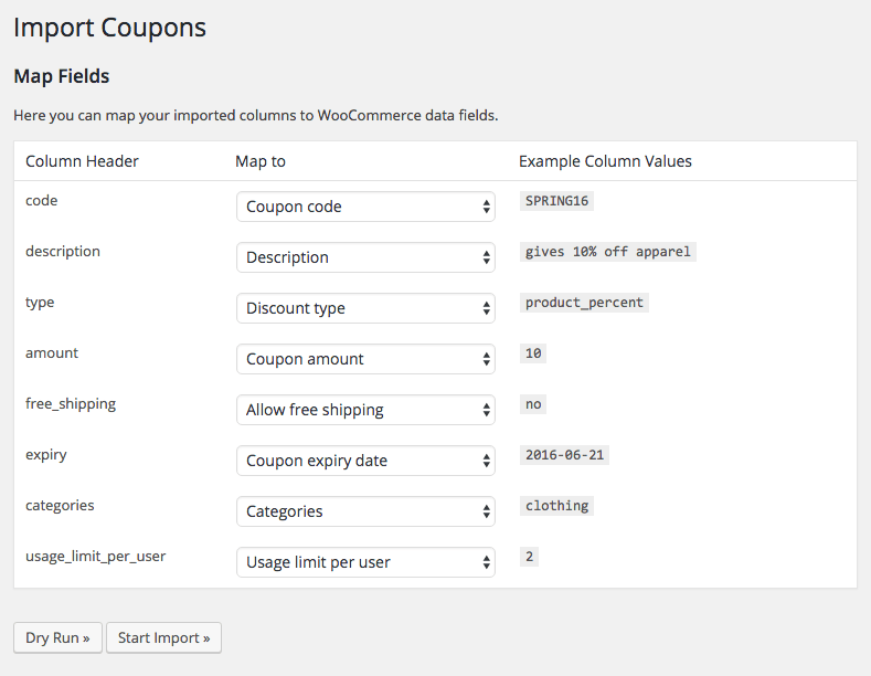WooCommerce Customer / coupon / Order CSV Import: coupon import mapping