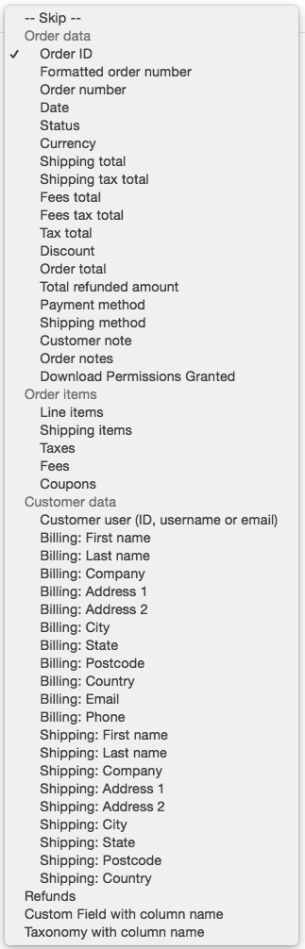 WooCommerce Customer / coupon / Order CSV Import: order import data