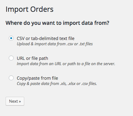 WooCommerce Customer / coupon / Order CSV Import: Select import source