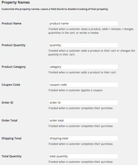 WooCommerce Kissmetrics Property Name Settings