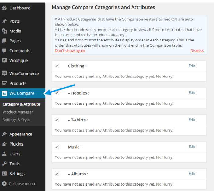 Compare Products Pro Admin Screen