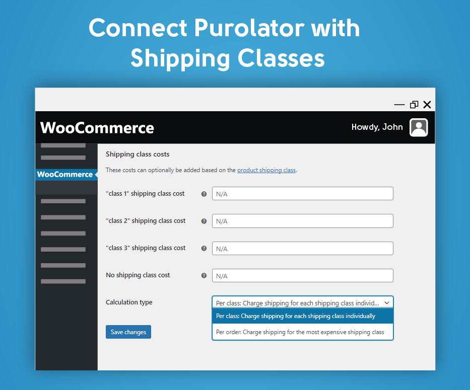 connect purolator with shipping classes