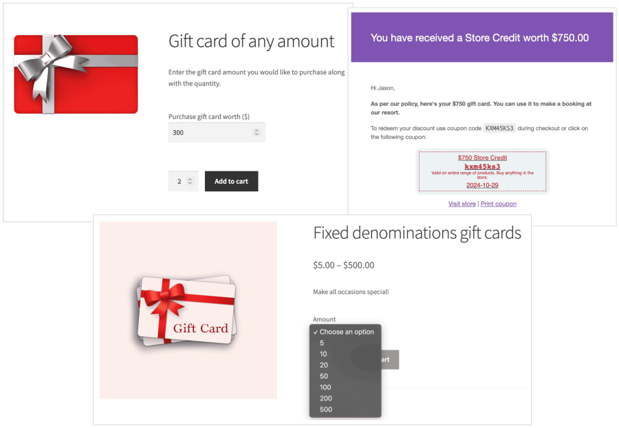 Types de cartes-cadeaux WooCommerce Smart Coupons