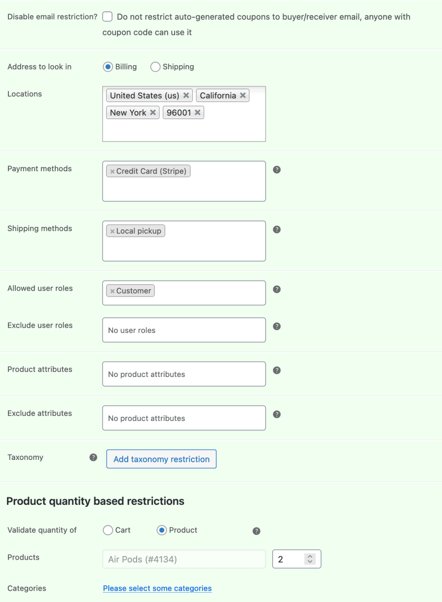 WooCommerce advanced coupon restrictions