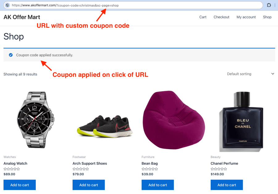 WooCommerce URL coupon auto applied