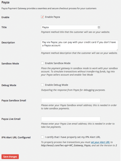 WooCommerce Payza Admin Settings