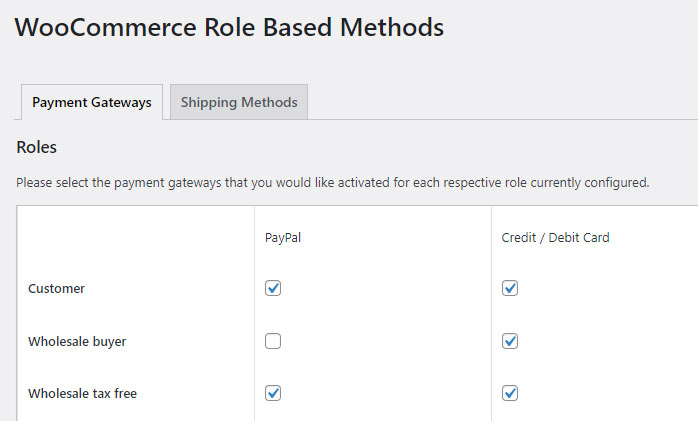 Role-Based Payment / Shipping Methods - WooCommerce Marketplace