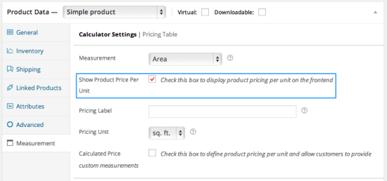 WooCommerce Measurement Price Calculator Enable Unit Price