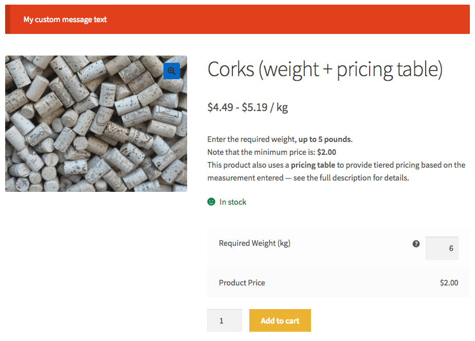 WooCommerce measurement price calculator customized quantity message