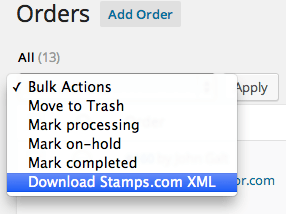 WooCommerce stamps.com XML export order bulk export
