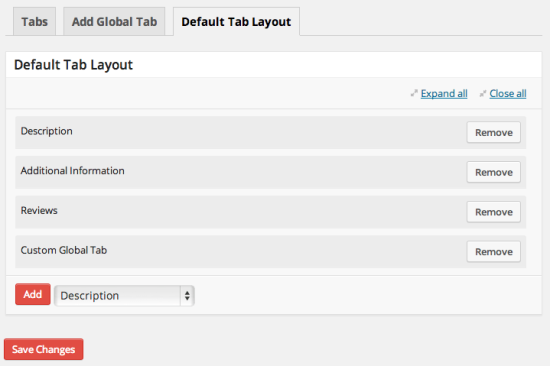 WooCommerce Tab Manager Default Tab Layout