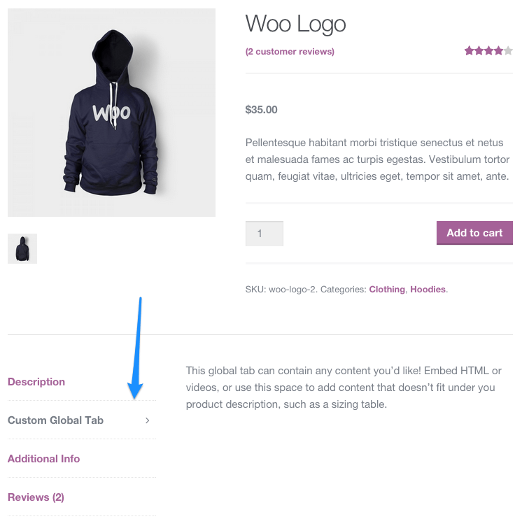 Interface do gerenciador de guias do WooCommerce